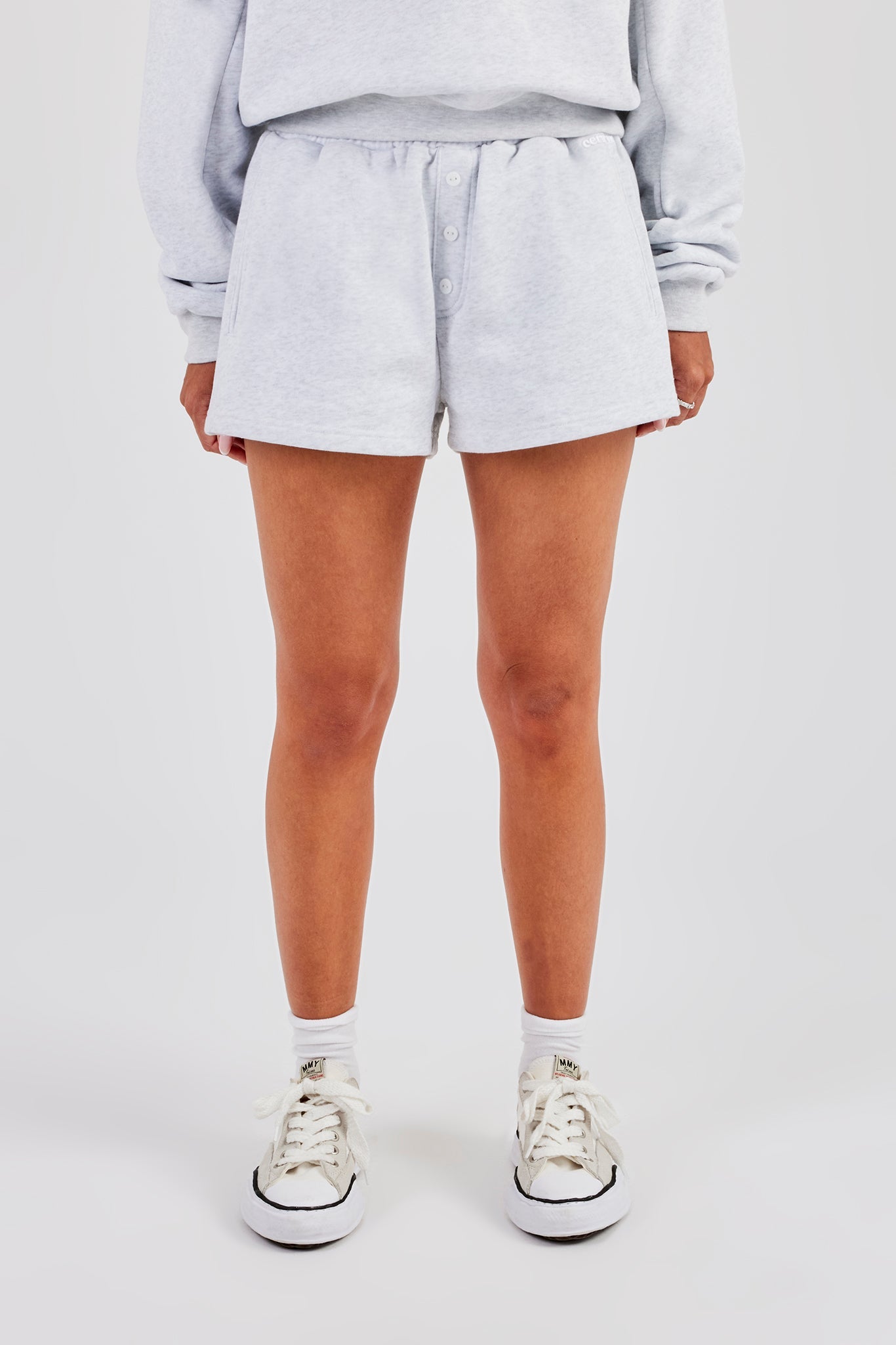 Button Detail Jersey Short - Heather Grey